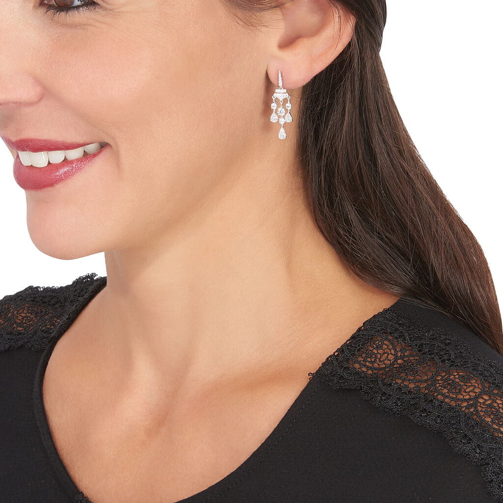 Damen Ohrringe Lang Weißgold 375 Zirkonia Violette  - Ohrringe mit Stein Damen | OROVIVO