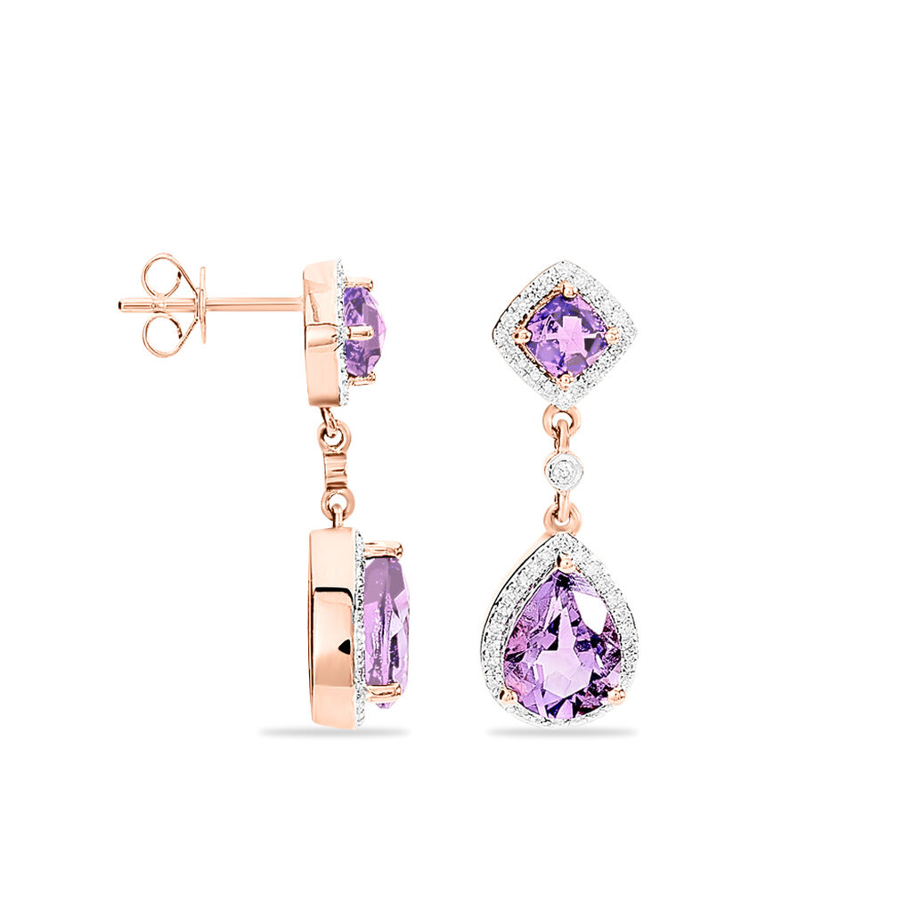 Boucles D'oreilles Pendantes Vannina Or Rose Amethyste Diamant - Spannringe Damen | OROVIVO