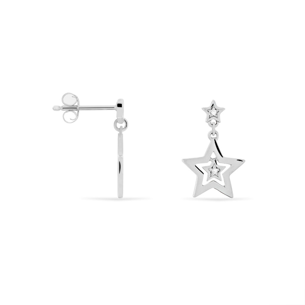 ASTRE STERN 5 Damen Ohrstecker Silber 925 Zirkonia Wei&szlig; Stern