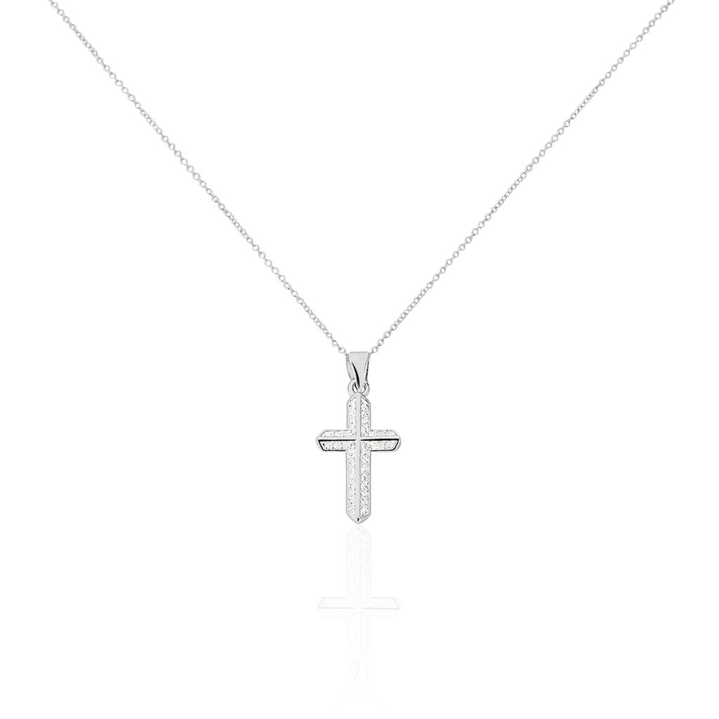 Damen Collier Silber 925 Zirkonia Wei&szlig; 0,17 ct Religi&ouml;ses Kreuz