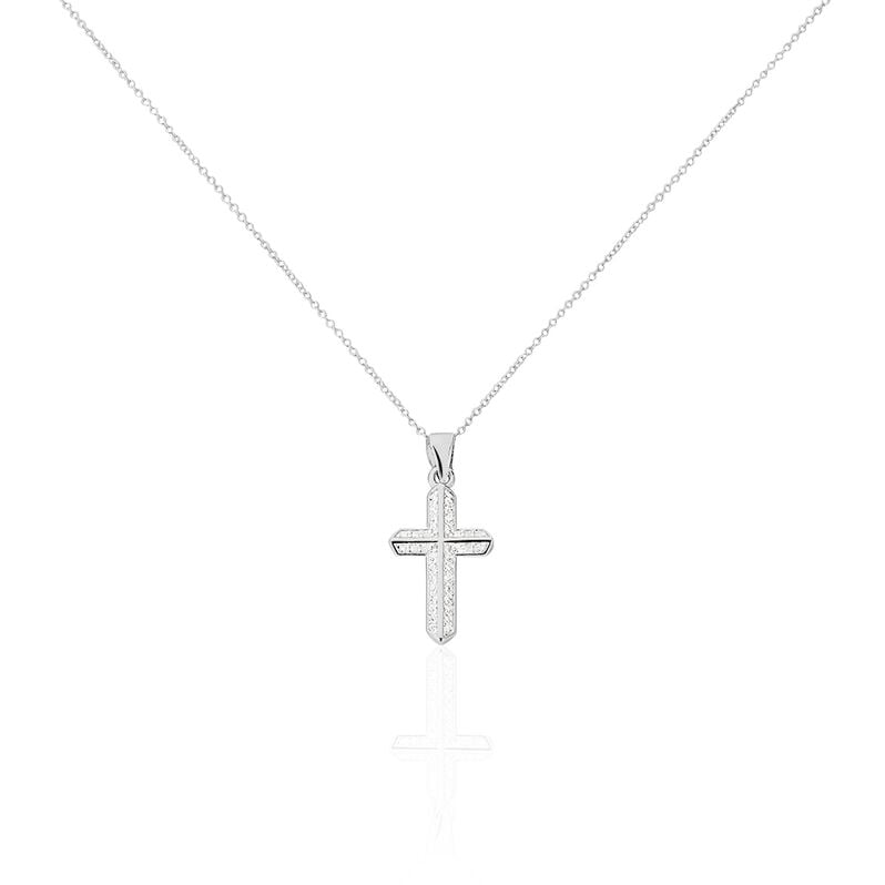 Damen Collier Silber 925 Zirkonia Wei&szlig; 0,17 ct Religi&ouml;ses Kreuz - Halsketten Damen | OROVIVO