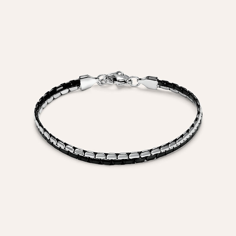 Bracciale Catena Man Code Acciaio Bicolore Bianco / Nero - Spannringe Herren | OROVIVO