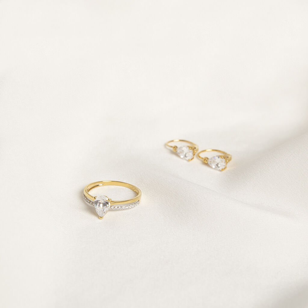 CLARY Damen Ring Gold Bicolor 375 (9 Karat) Zirkonia Wei&szlig; 1,31 ct Tropfen