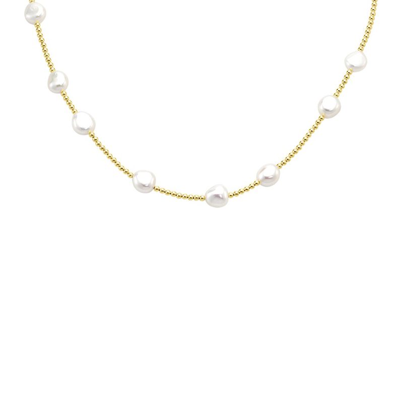 MINZY Damen Kette Silber vergoldet 925 Zuchtperle Wei&szlig; - Halsketten Damen | OROVIVO