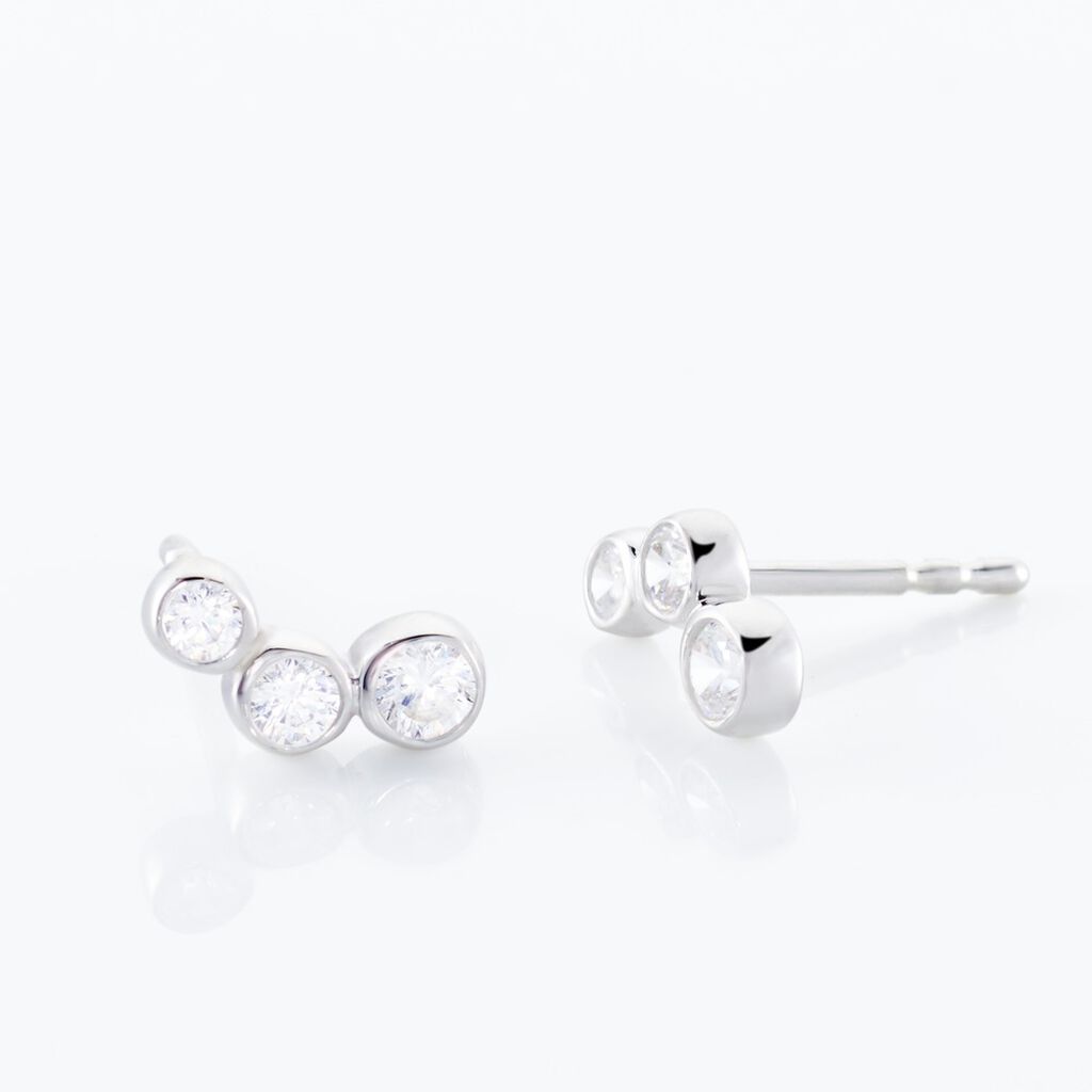 Damen Ohrstecker Silber 925 Zirkonia Wei&szlig; Kreis