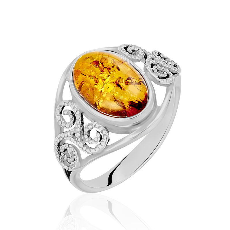 Bague Argent Rhodie Ambre Triskele - Spannringe Damen | OROVIVO
