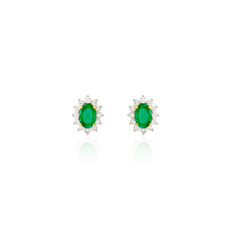 Boucles D'oreilles Puces Vladimir Or Jaune Diamant Et Emeraude - Spannringe Damen | OROVIVO