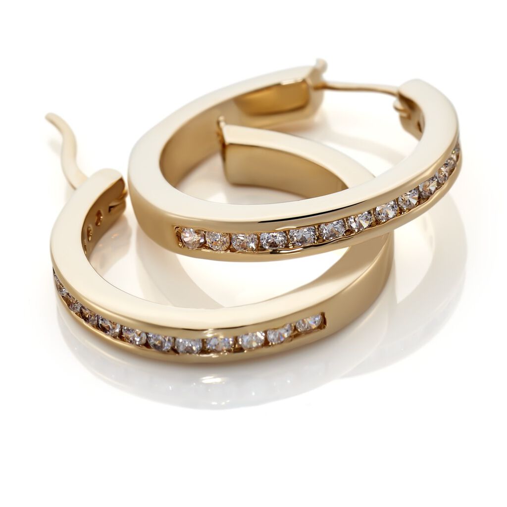 MARITA Damen Creolen Vergoldet 750 Zirkonia Wei&szlig; 0,36 ct B 3 mm