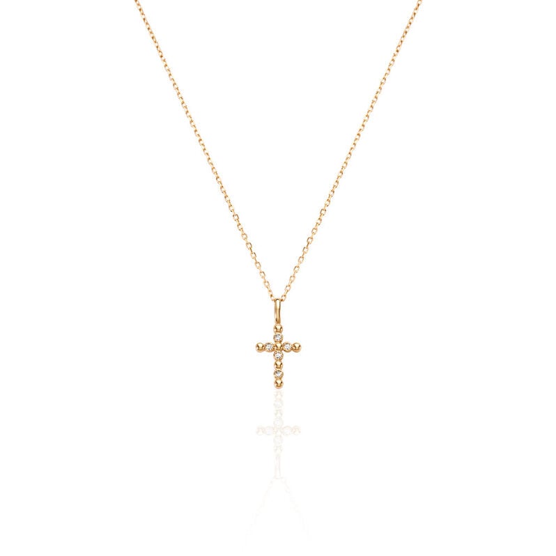 ASPEN Damen Collier Vergoldet Zirkonia Weiß Religiöses Kreuz - Halsketten Damen | OROVIVO