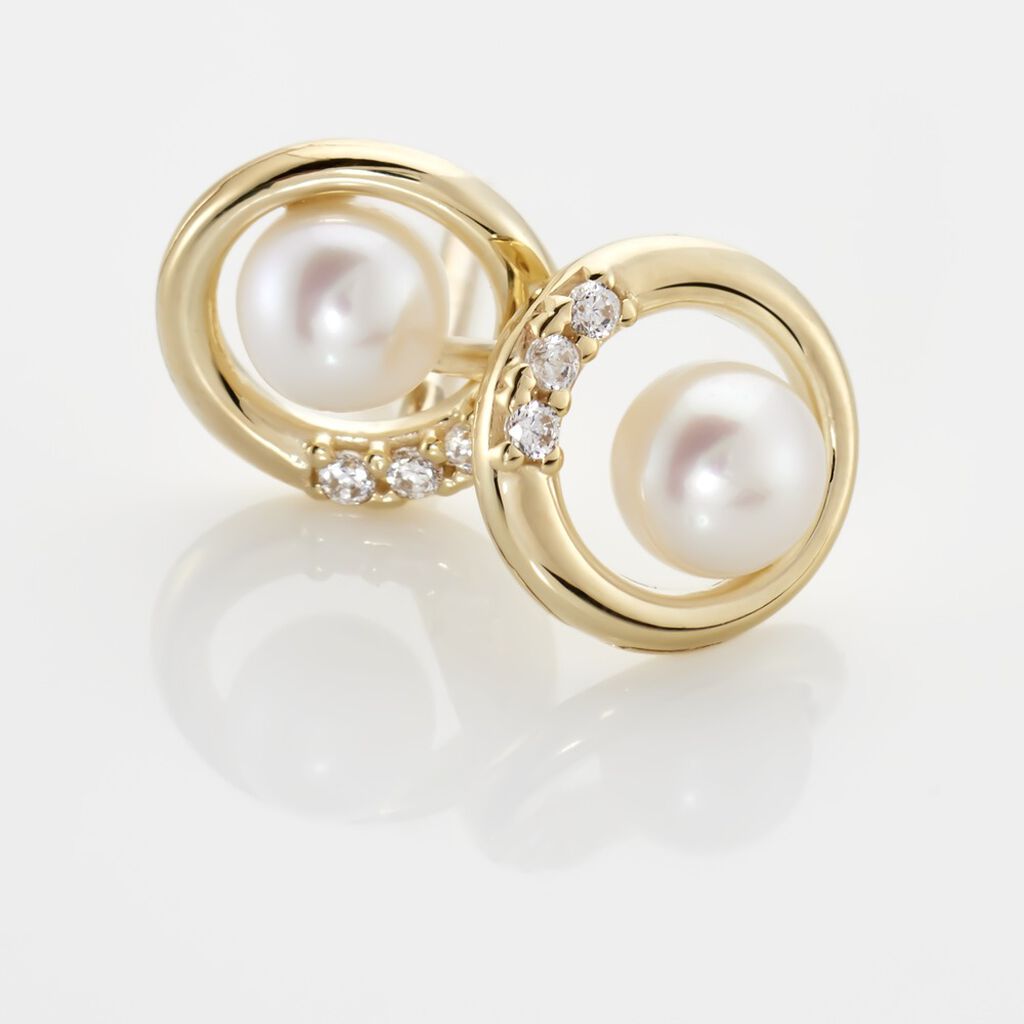 Damen Ohrstecker Gold 375 Zuchtperle Zirkonia Kreis Isabella - Ohrstecker Damen | OROVIVO