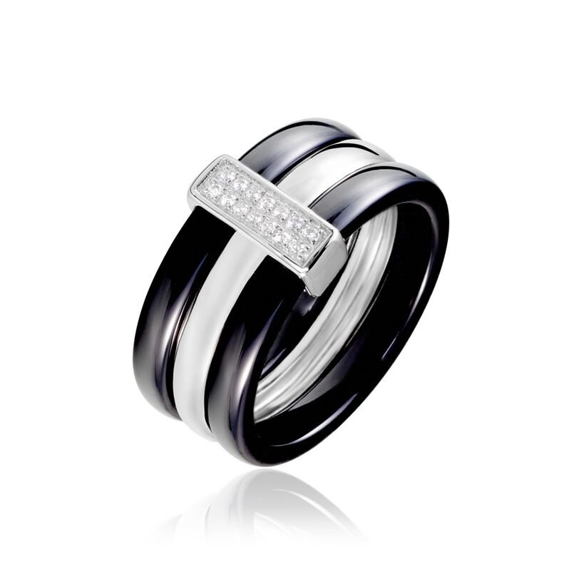 Bague Ceramik Design Argent Blanc Céramique Et Oxyde De Zirconium - Spannringe Damen | OROVIVO