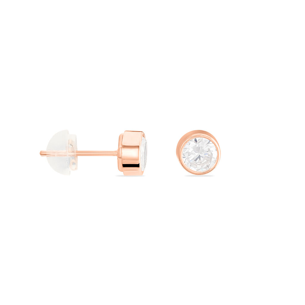 ELDA FASSUNG ZARGE Damen Ohrstecker Rosegold 375 (9 Karat) Zirkonia Wei&szlig; Kreis