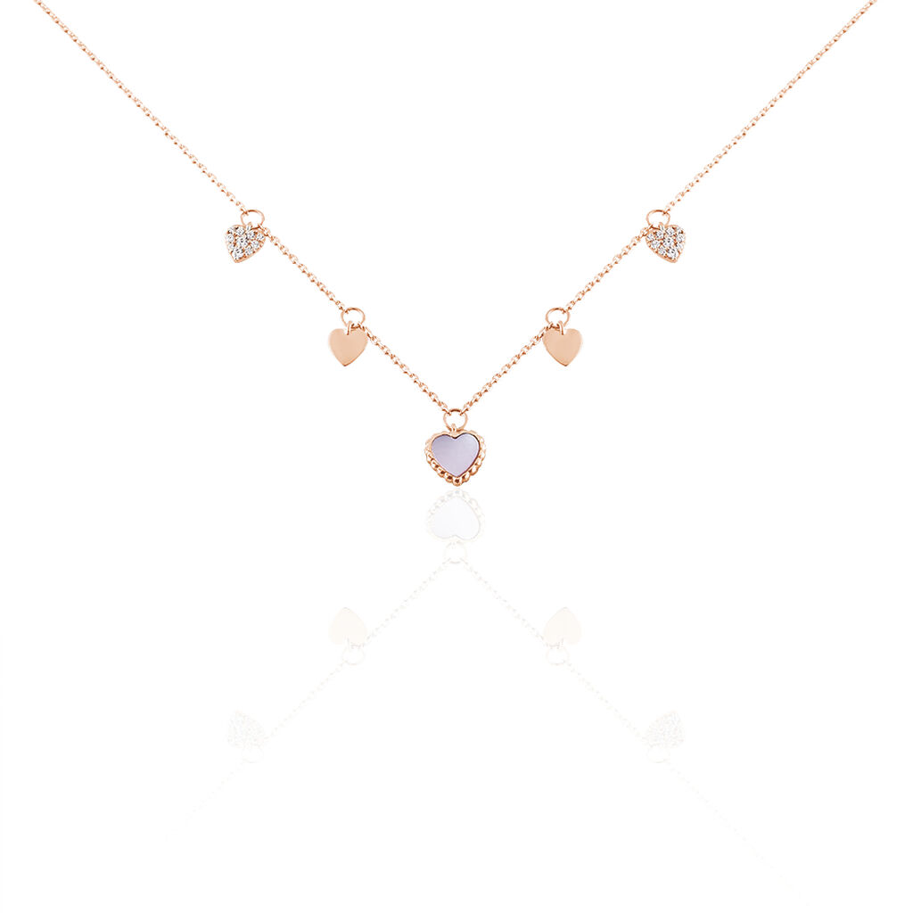 RHEA Damen Collier Rosegold 375 (9 Karat) Zirkonia Wei&szlig; 0,03 ct Herz