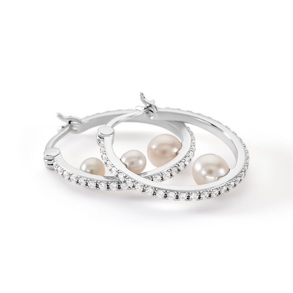 Arabesque Damen Creolen Silber 925 Zuchtperle Wei&szlig; 1,9 ct Kreis