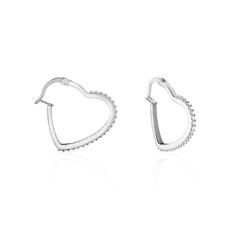 LEANNA Damen Creolen Silber 925 Zirkonia Wei&szlig; 0,75 ct Herz - Creolen Damen | OROVIVO