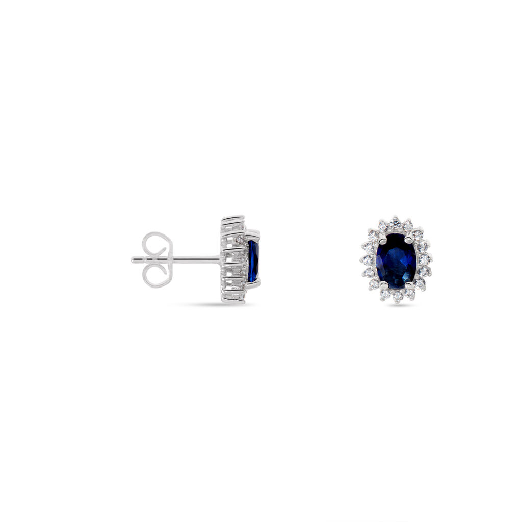 SINYA Damen Ohrstecker Silber Silber 925 Glas Blau 2,6 ct