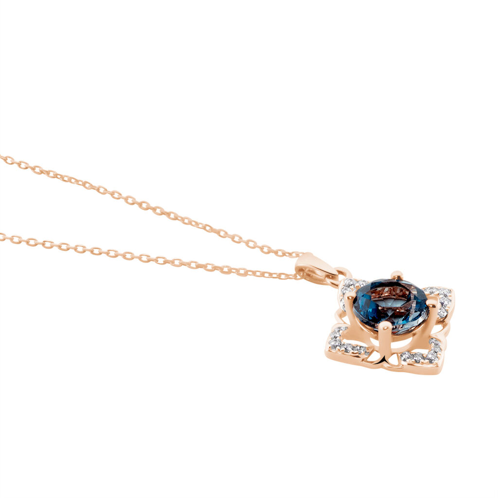 Collier Or Rose Haia Topaze London Blue Fleur Oxyde - Spannringe Damen | OROVIVO