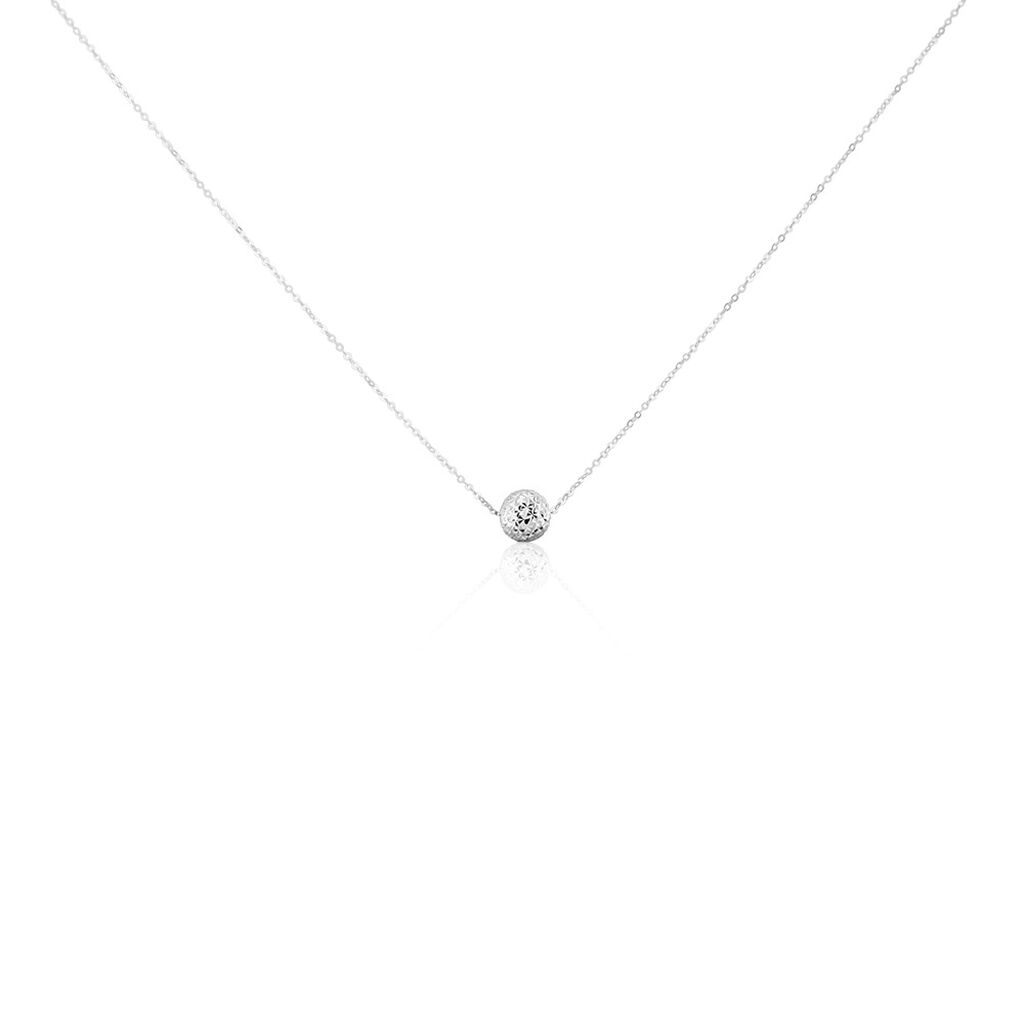 Damen Halskette Weißgold 375 rhodiniert Kugel, Collier ohne Stein