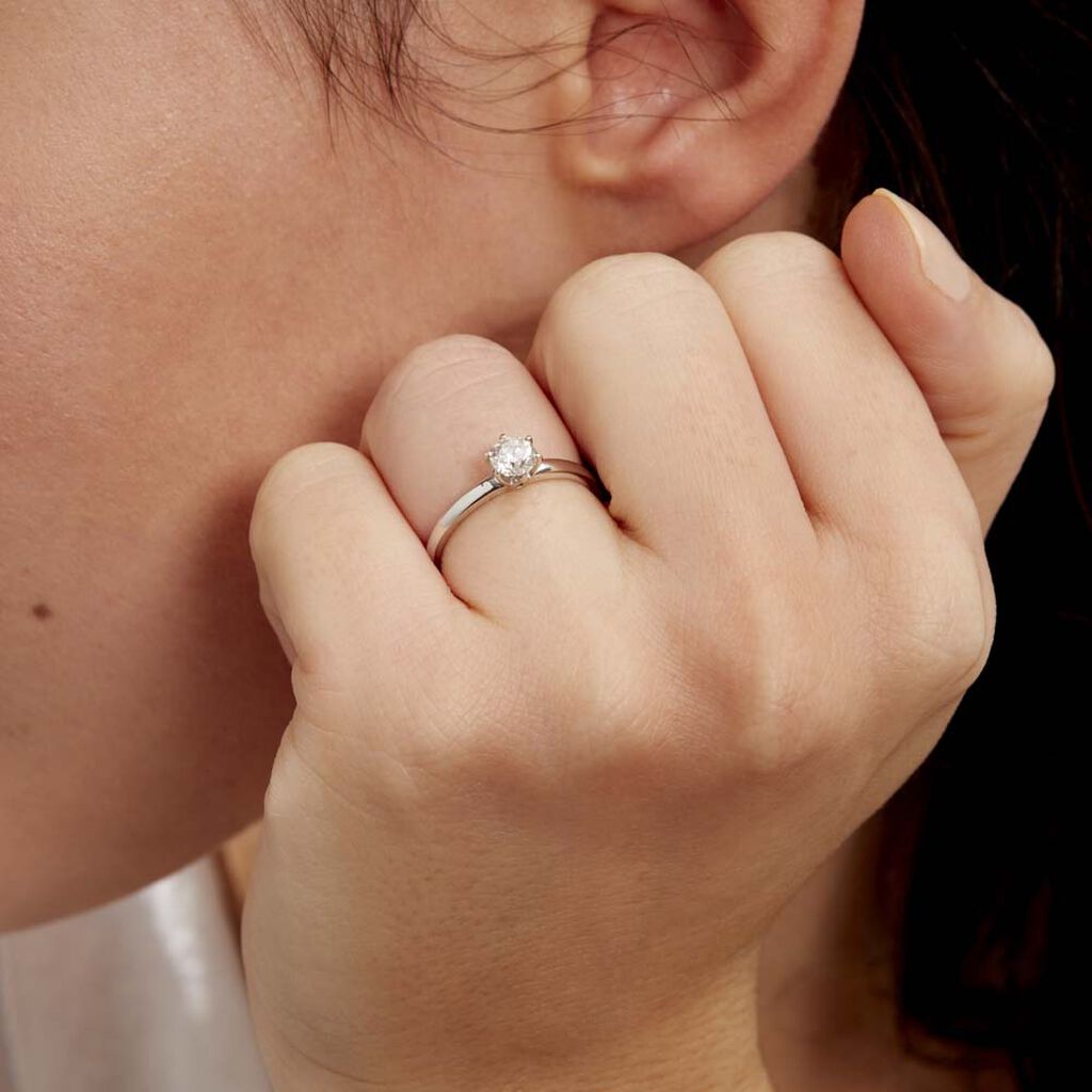 Bague Solitaire Natalia Or Blanc Diamant - Spannringe Damen | OROVIVO