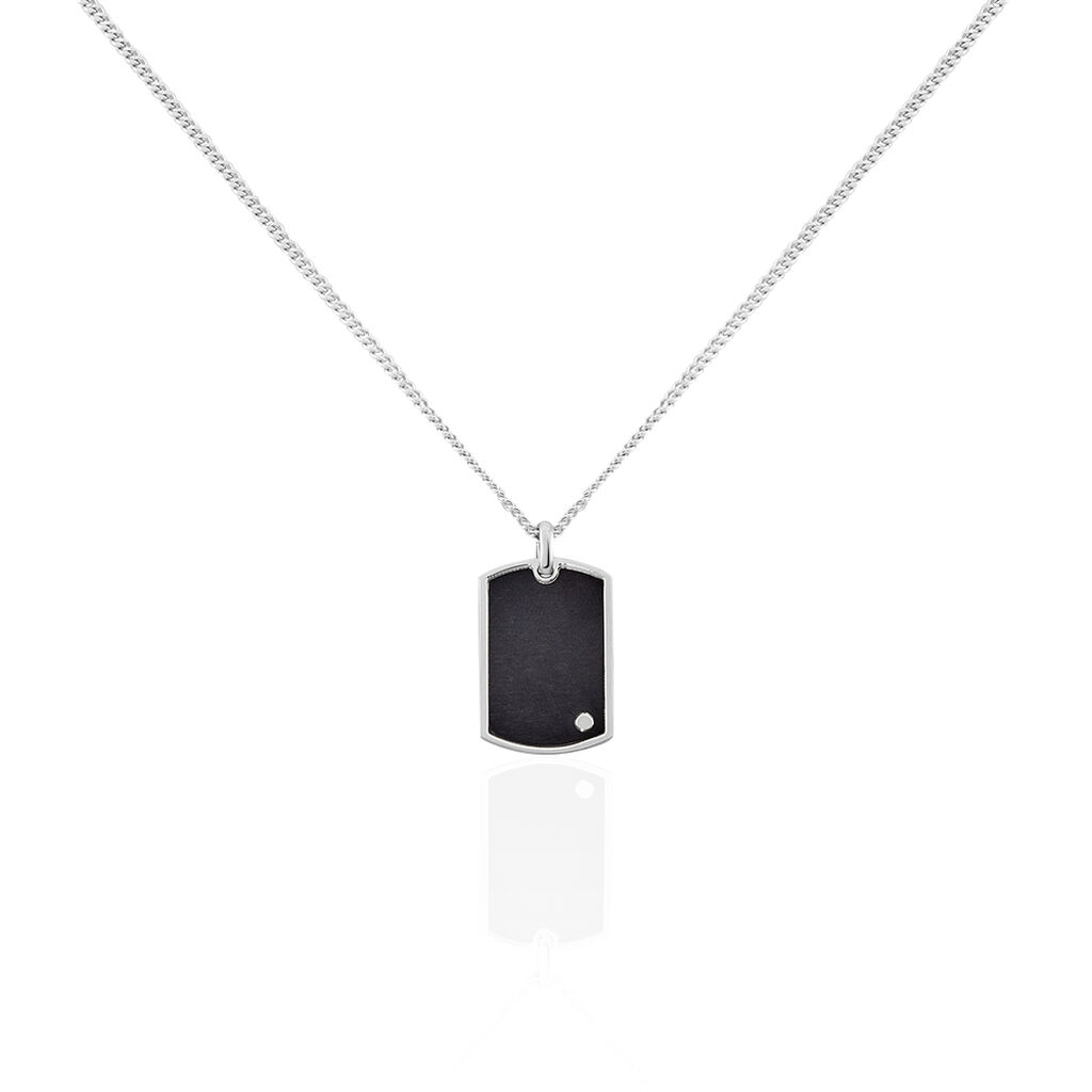 DOGTAG Herren Collier Silber Bicolor 925 Zirkonia Weiß 0,25 ct Rechteckig, Collier mit Stein
