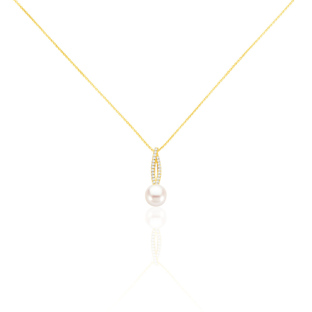 TESNIMAE Damen Collier Gold 375 (9 Karat) Zirkonia Weiß 0,18 ct Mandel, Collier mit Stein