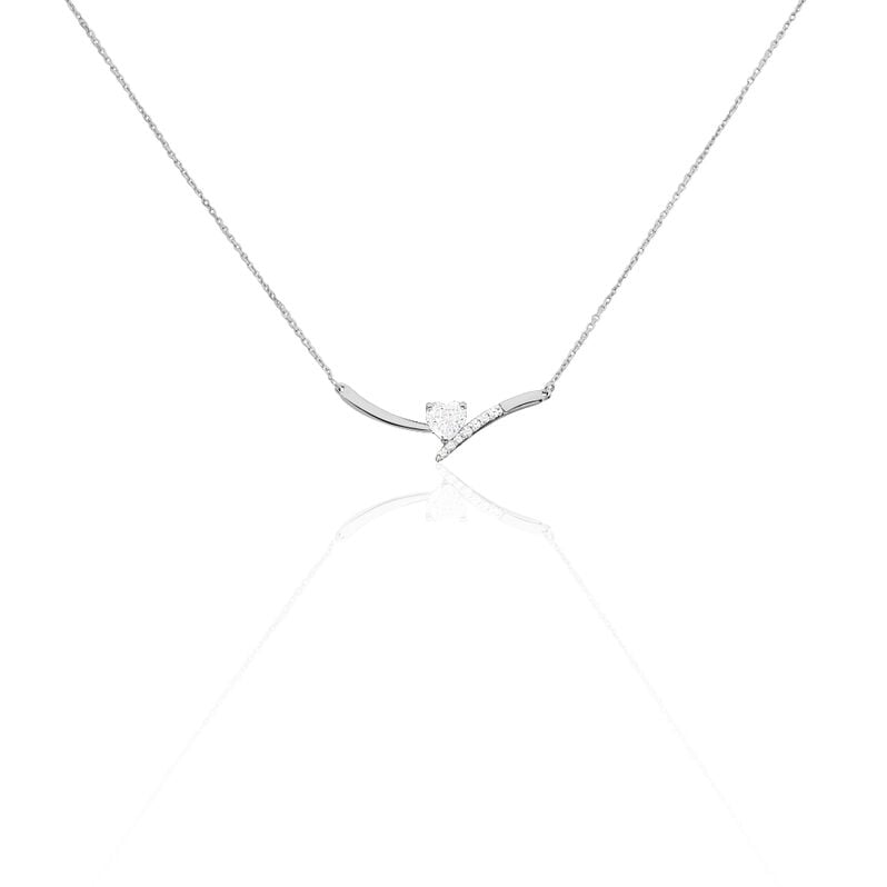 EVA Damen Collier Wei&szlig;gold 375 (9 Karat) Zirkonia Wei&szlig; 0,8 ct Herz - Halsketten Damen | OROVIVO