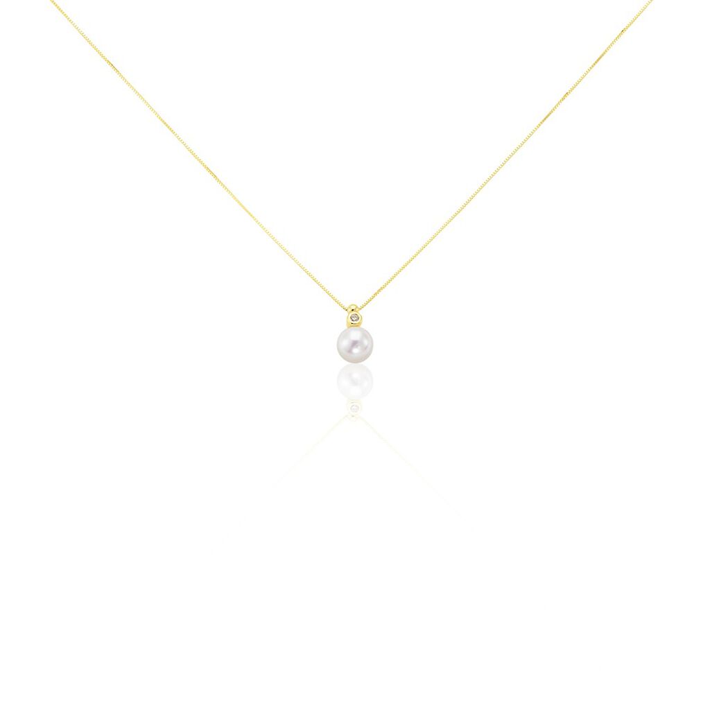 🦚 Damen Halskette Gold 375 Zuchtperlen Zirkonia Willow, Collier mit Stein