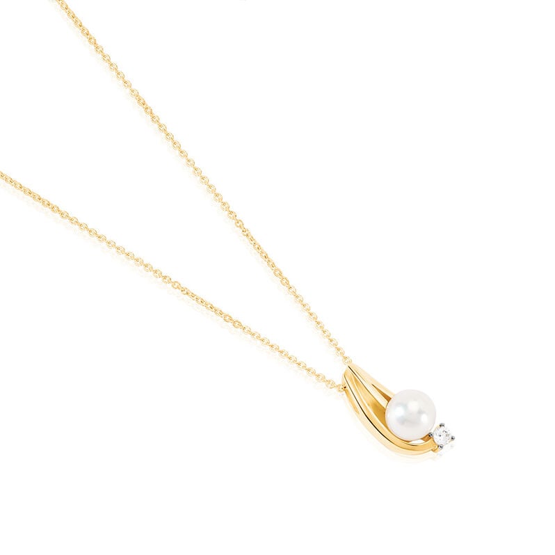 Annabelle Damen Collier Gold 375 (9 Karat) Zuchtperle Wei&szlig; - Halsketten Damen | OROVIVO