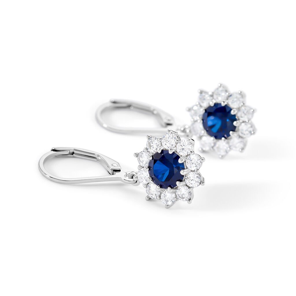 ELOISE Damen Ohrringe Lang Silber 925 Synthetischer Stein Blau 1,85 ct Blume