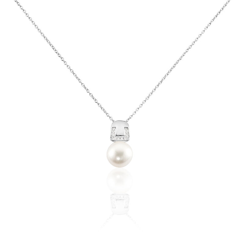 Collier Argent Blanc Perle De Culture Et Oxyde De Zirconium - Spannringe Damen | OROVIVO