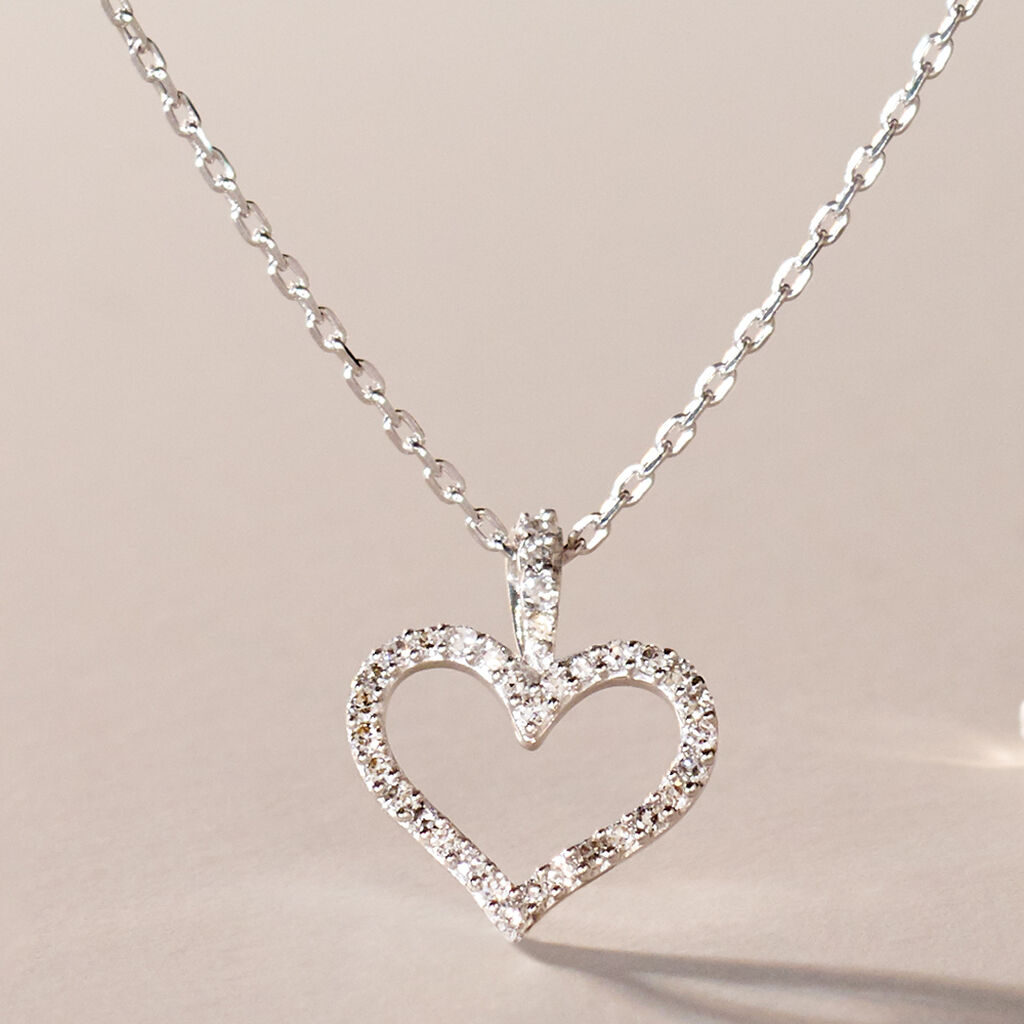 Damen Collier Weißgold 375 Diamant 0,06ct Herz Herz Glamour 45cm - Halsketten Damen | OROVIVO