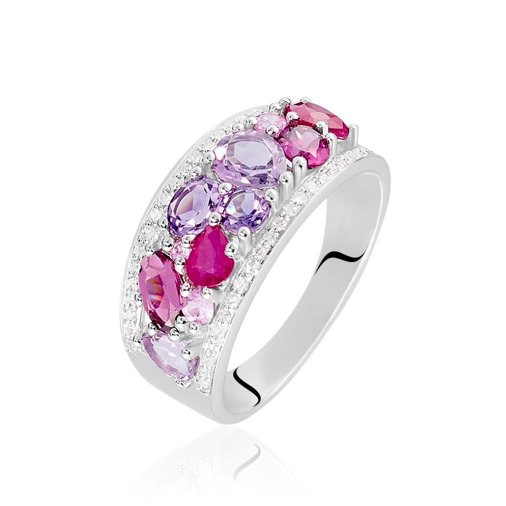 Bague Multicolore Or Blanc Amethyste Et Saphir Et Rhodolite - Spannringe Damen | OROVIVO
