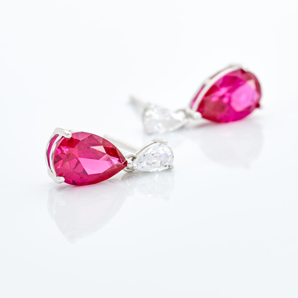 ASTRID Damen Ohrstecker Silber 925 Synthetischer Stein Rot 2,72 ct Tropfen