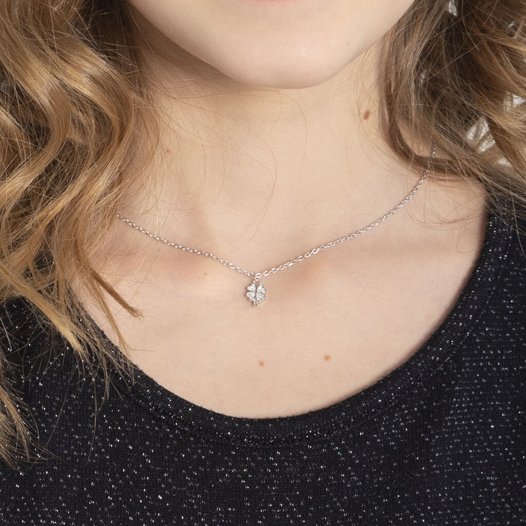 DONNIKA Kinder Collier Silber 925 Zirkonia Wei&szlig; 0,2 ct Talisman Kleeblatt