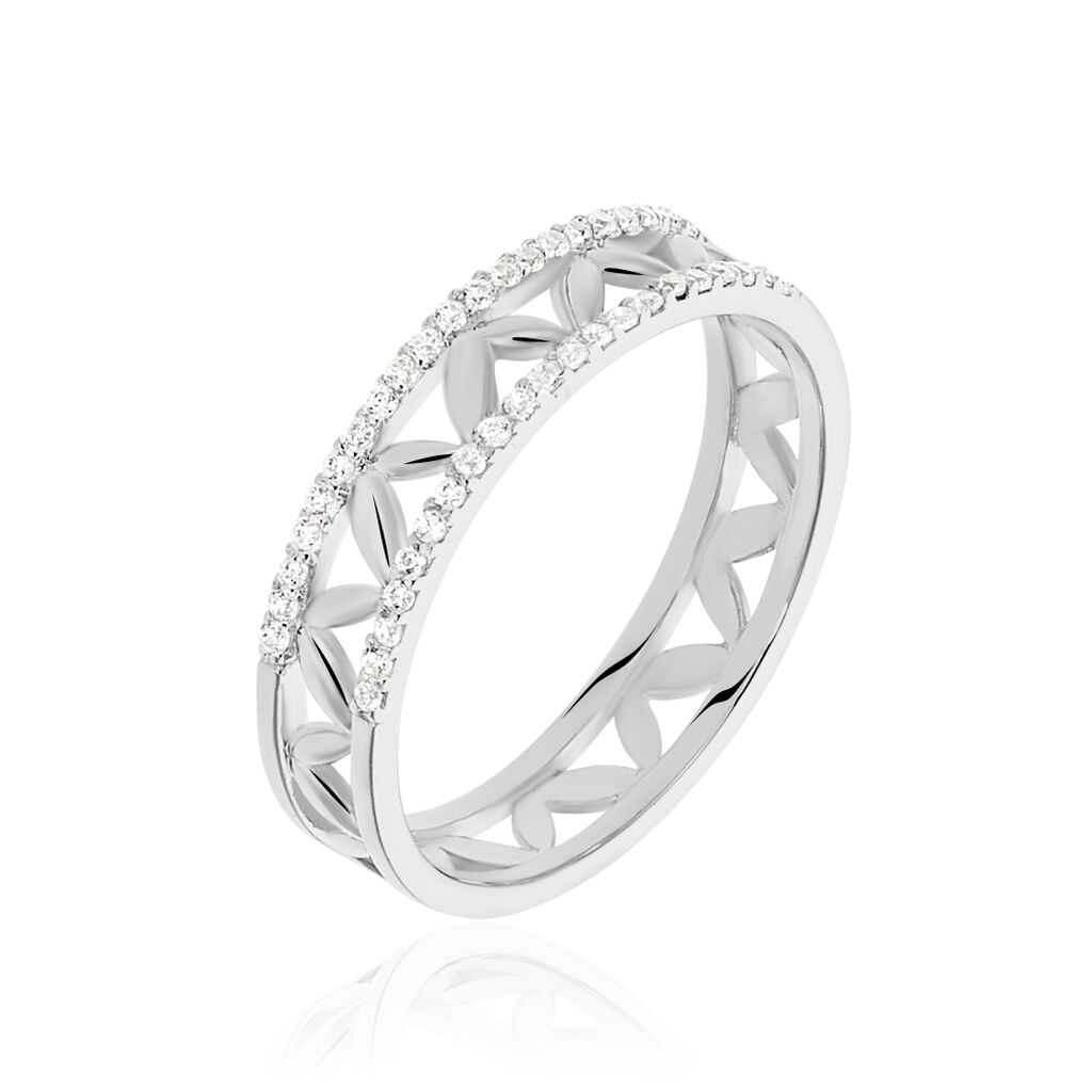 Damen Ring Silber 925 Zirkonia Weiß Blütenblatt, Ring mit Stein