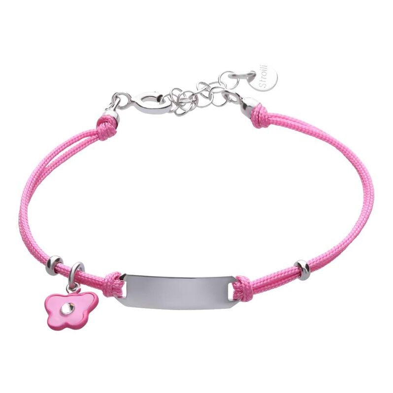 Bracciale in argento rodiato con filo e ciondolo farfalla rosa - Spannringe Kinder | OROVIVO