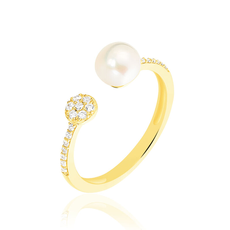 Bague Shannone Or Jaune Perle De Culture Et Oxyde De Zirconium - Spannringe Damen | OROVIVO