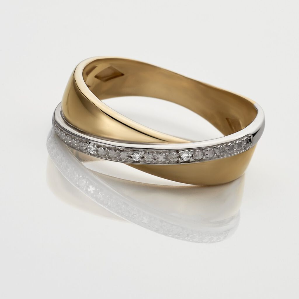 Damen Ring Gold Bicolor 375 (9 Karat) Diamant Wei&szlig; 0,020 ct