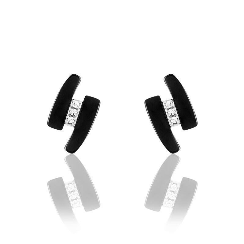 Boucles D'oreilles Puces Aelya Or Blanc Oxyde Et Céramique - Spannringe Damen | OROVIVO