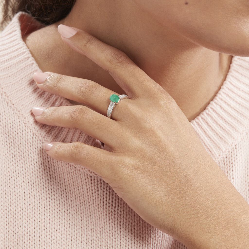 Bague Crista Or Blanc Emeraude Et Diamant - Spannringe Damen | OROVIVO