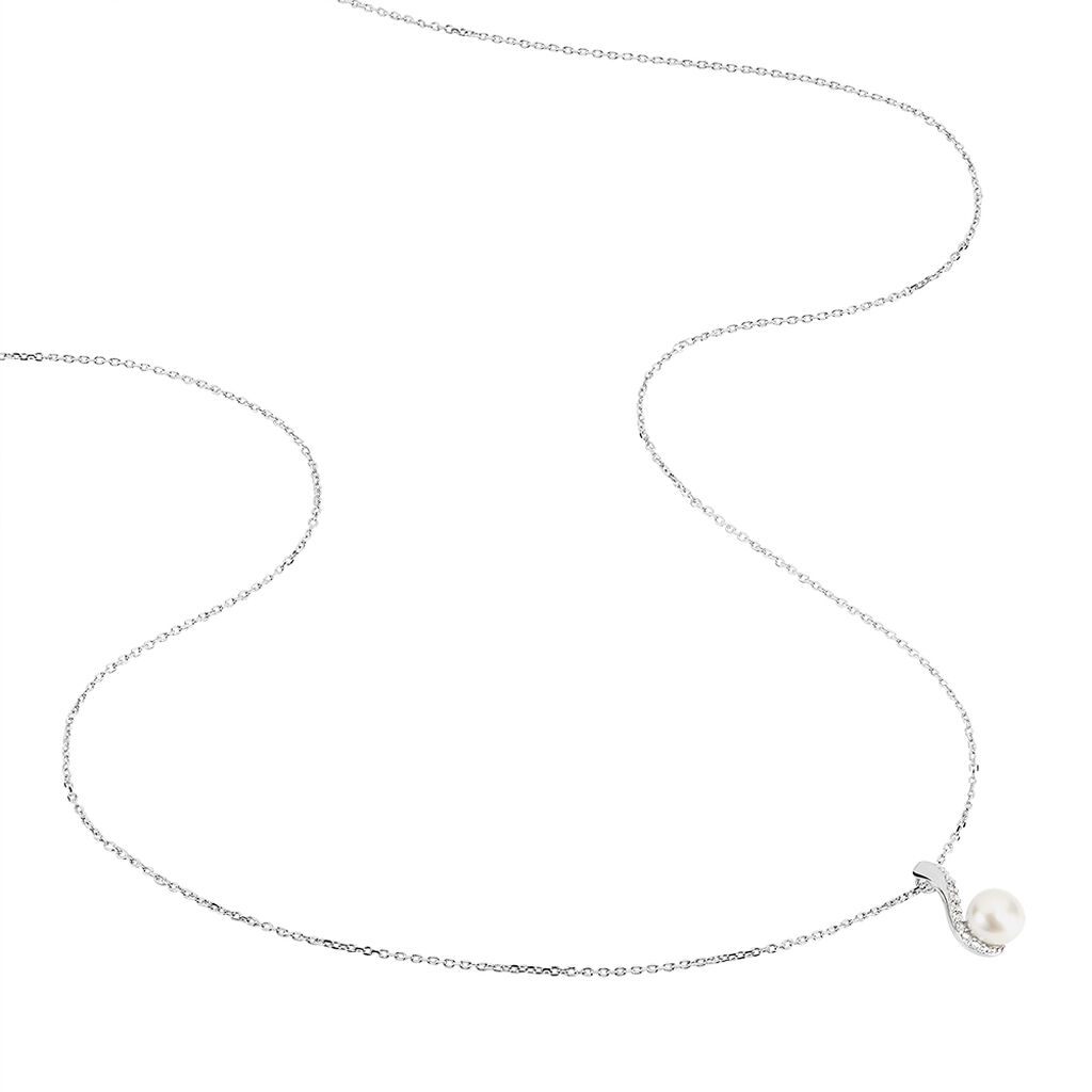 Damen Halskette Weißgold 375 Zuchtperle Zirkonia - Halsketten Damen | OROVIVO