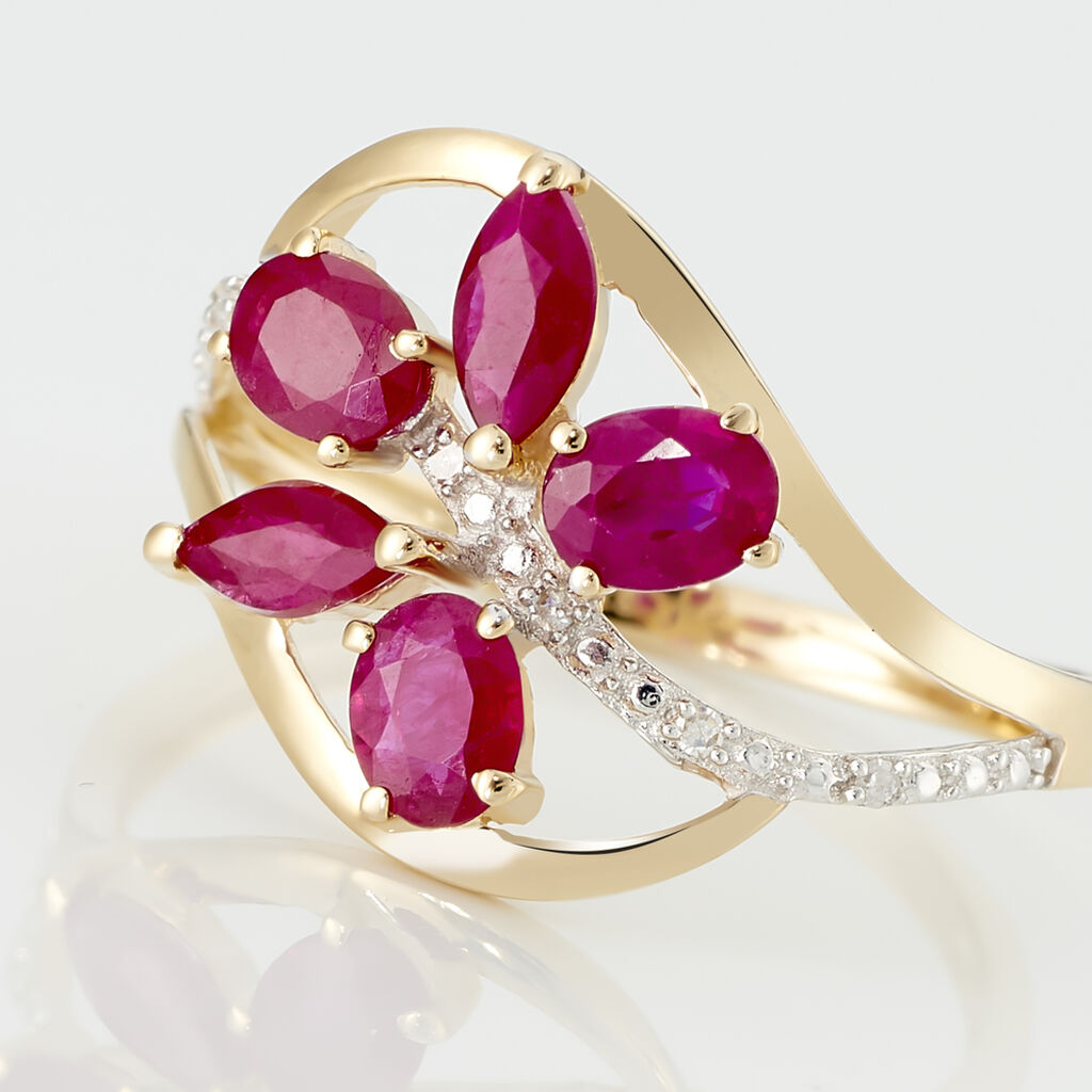 Bague Orchidee Or Bicolore Rubis Diamant - Spannringe Damen | OROVIVO