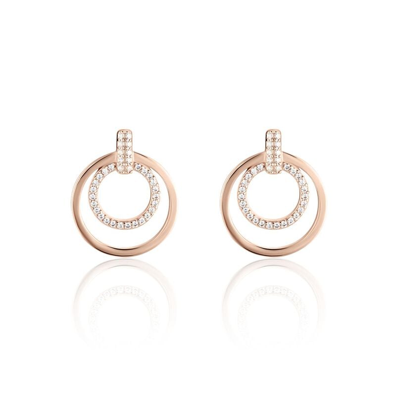 ESPERANZA Damen Ohrringe Lang Silber Silber 925 Zirkonia Wei&szlig; Doppelkreis - Ohrringe mit Stein Damen | OROVIVO