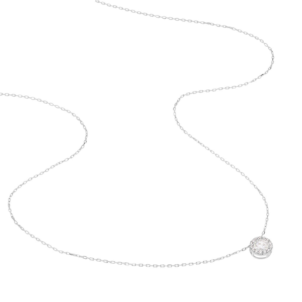 Damen Collier Wei&szlig;gold 375 (9 Karat) Zirkonia Wei&szlig; Kreis