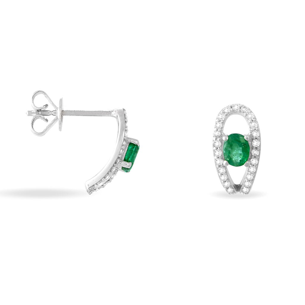 Boucles D'oreilles Puces Orlana Or Blanc Diamant Et Emeraude - Spannringe Damen | OROVIVO
