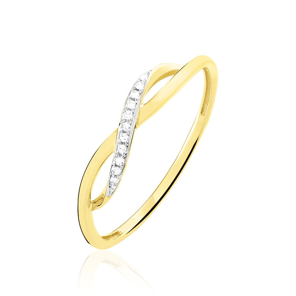 SMINA Damen Ring Gold 375 (9 Karat) Diamant Weiß 0,02 ct Welle, Ring mit Stein