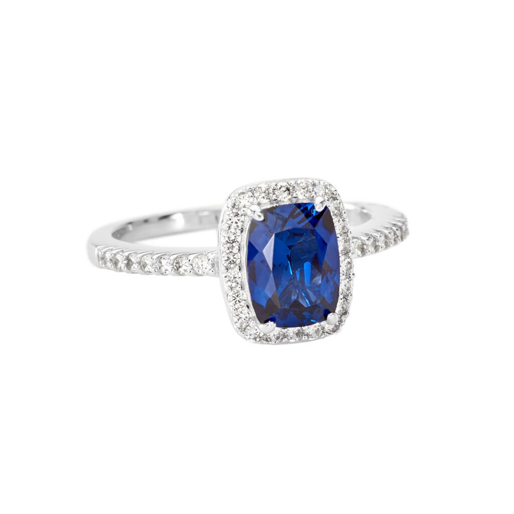 MARGARET Damen Ring Silber 925 Synthetischer Stein Blau 1,65 ct Rechteckig