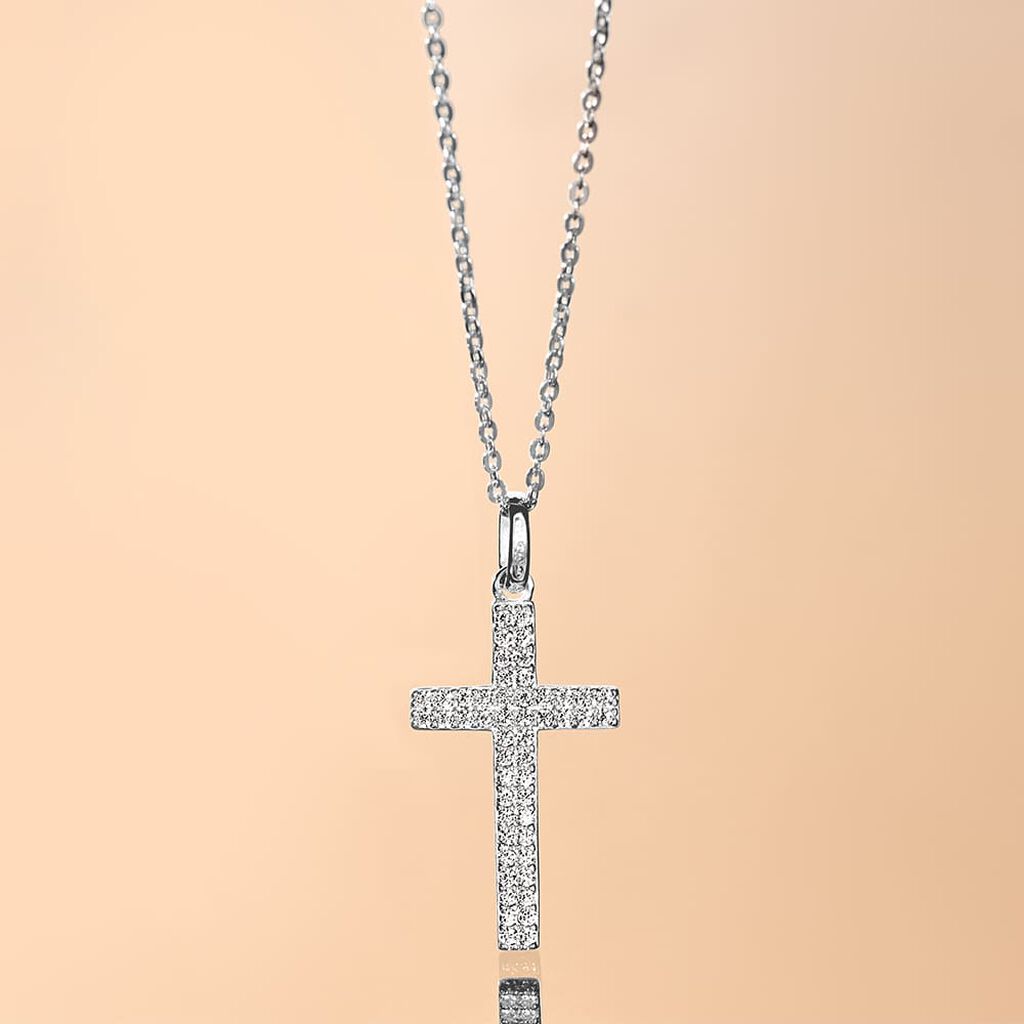 CAROLA Damen Collier Silber 925 Zirkonia Wei&szlig; Religi&ouml;ses Kreuz