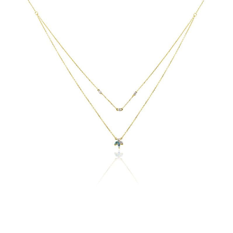 Damen Collier Gold 375 Topas Swiss Blue 0,34ct Blume Santorini - Sommerschmuck Damen | OROVIVO