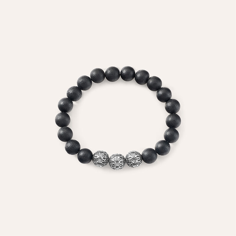 Bracciale elastico con pietre nere rotonde e acciaio - Spannringe Herren | OROVIVO